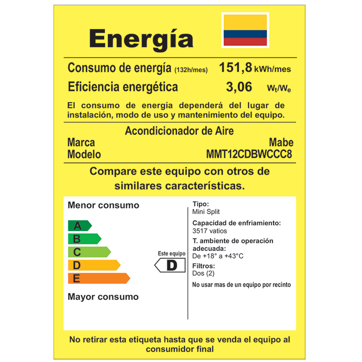 Aire Acondicionado Tradicional de 220V 12000 BTU blanco