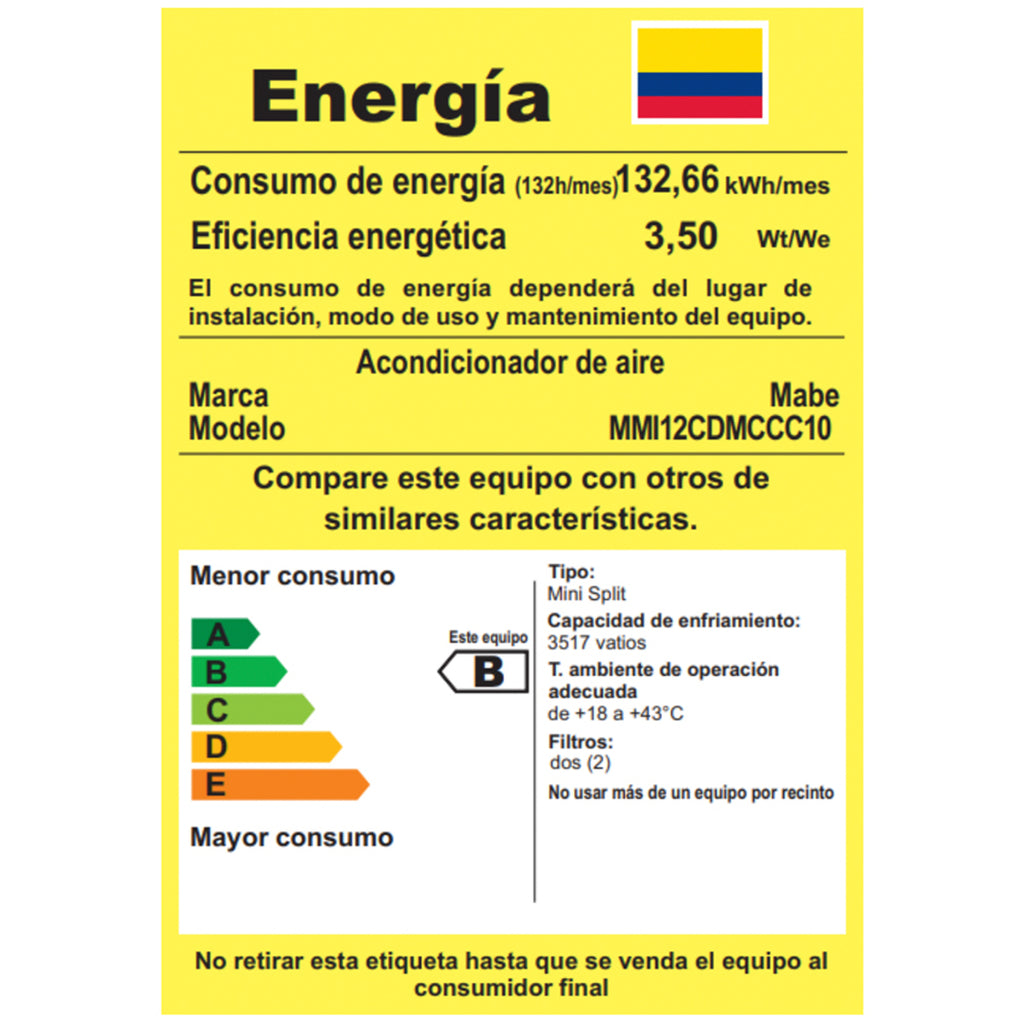 Aire Acondicionado Inverter Premium 220v 12000 BTU Negro Espejo Mabe - MMI12CDMCCC10